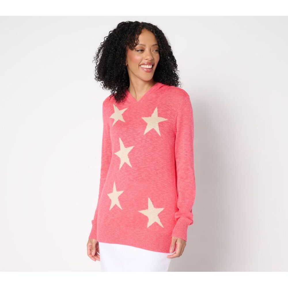 Gloria Vanderbilt Women's Top Sweater Sz 2XS (XXS) Summer Stars Slub Pink